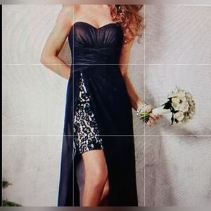 Christina Wu New Black Chiffon Lace Strapless Maxi Gown Dress 10